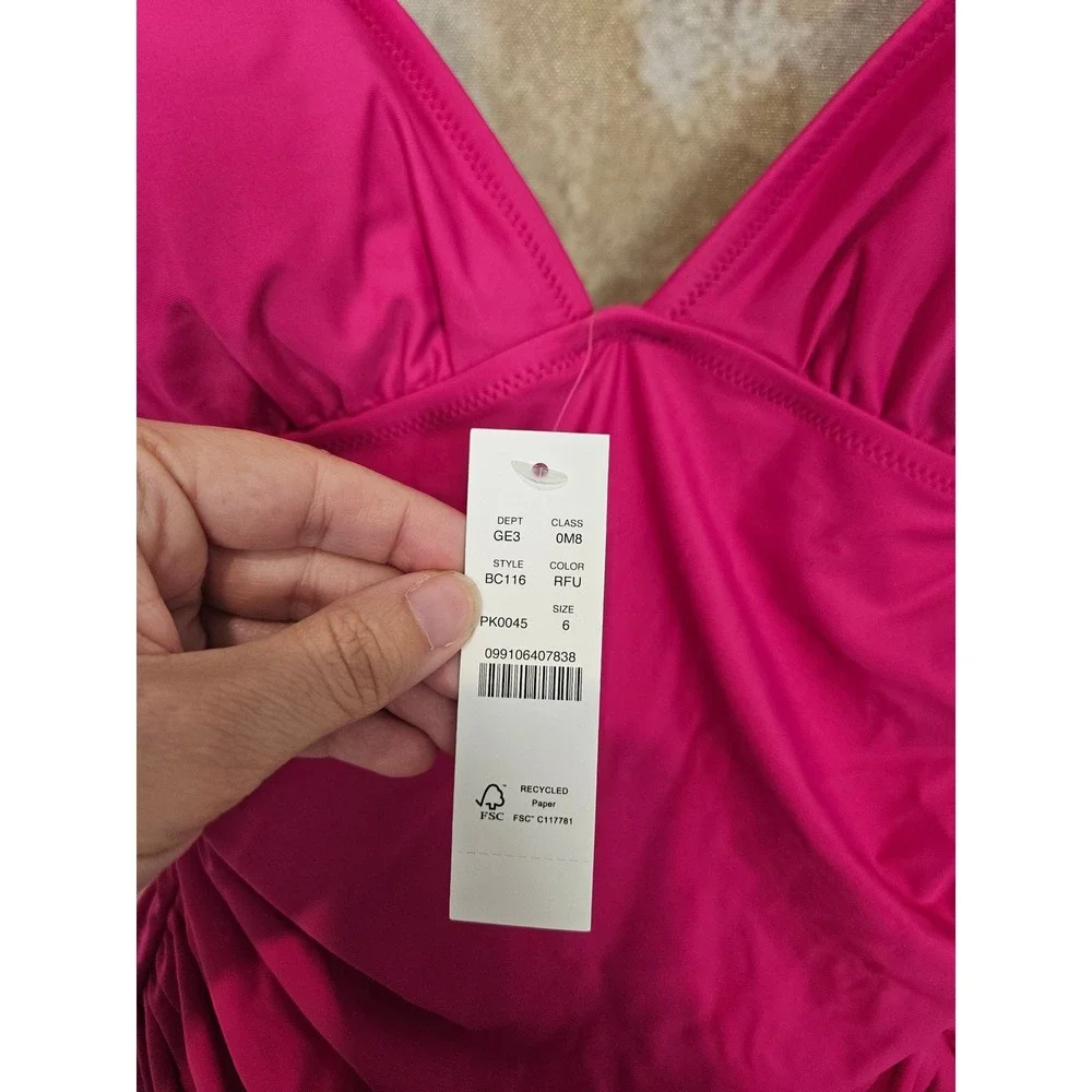 NWT J.Crew Ruched V-Neck One-Piece Swimsuit 6 Pink Razzberry BC116